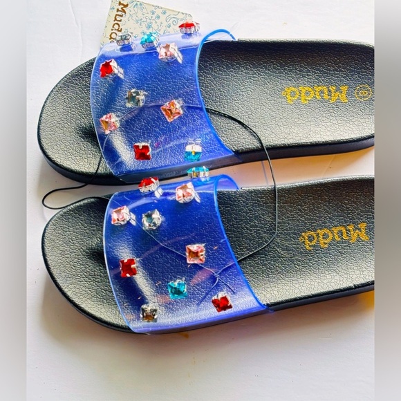Women's Mudd Clear Rhinestone Embellished Pool Beach Slide Summer Sandal NWT - Picture 15 of 16